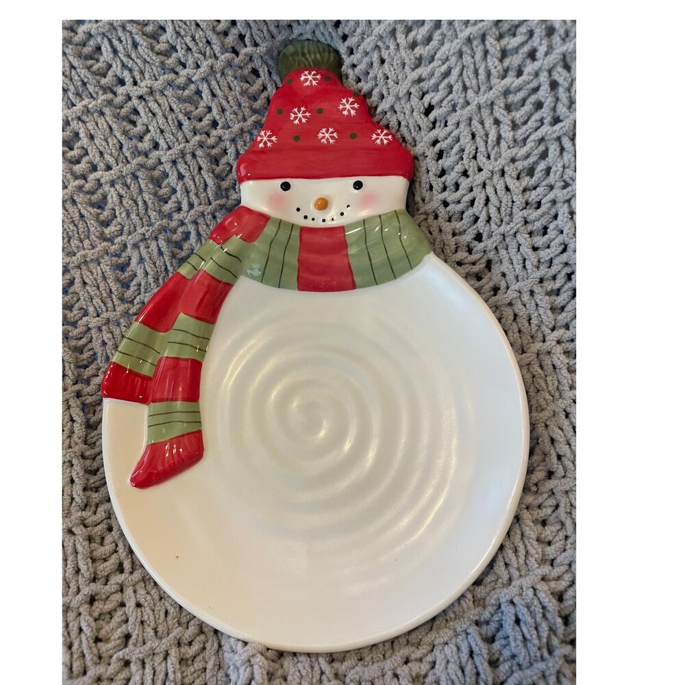 Hallmark Snowman Holiday Platter or Candy Dish-Stoneware